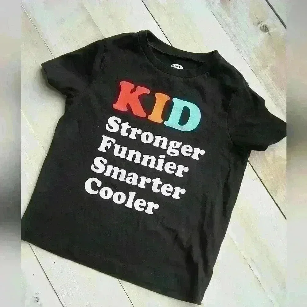 Old Navy Boys Toddler Kid Smart Graphics T-shirt Black Short Sleeve Size 5